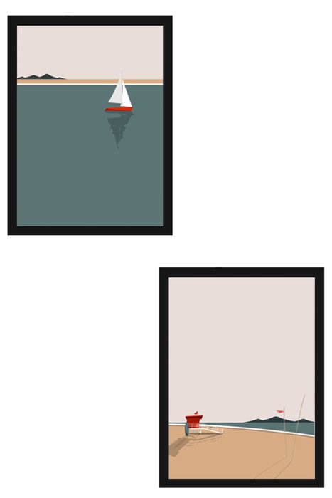 Wallity Huhu486S - Set de 2 Pinturas Decorativas en MDF con Marco (35 x 50 cm)